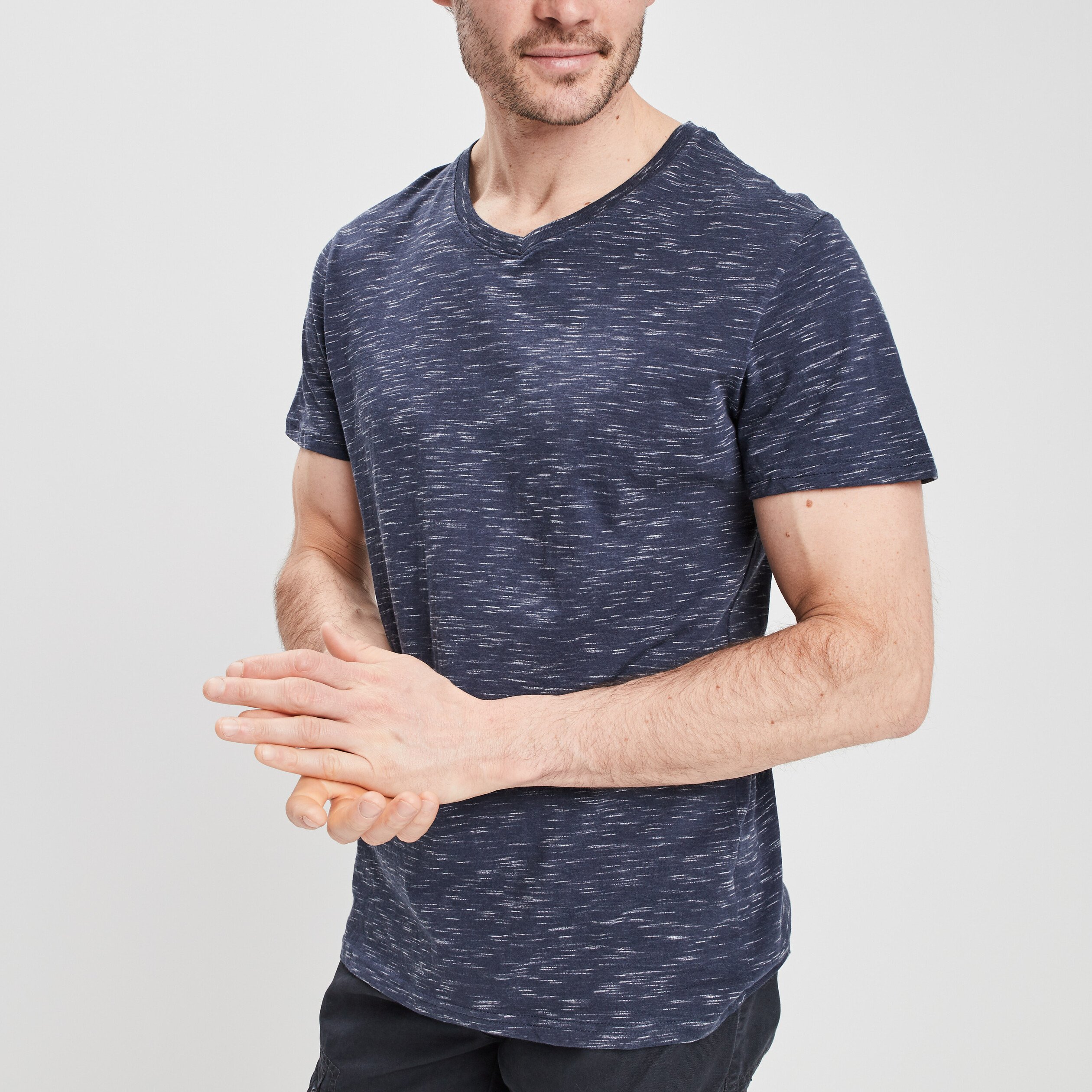 T-shirt manches courtes chiné bleu homme | La Halle