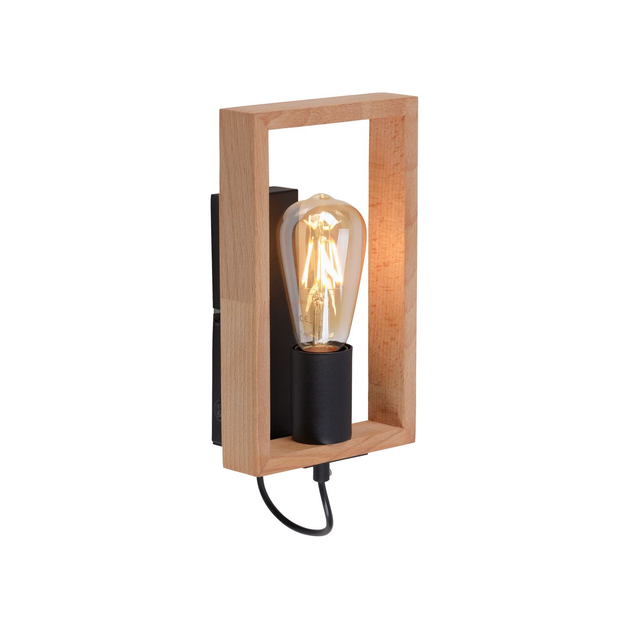 JUST LIGHT LeuchtenDirekt Wandleuchte FRAME, 1xE27/max. 60W, Innenleuchte, IP20, Wippschalter,  Metall und Holz