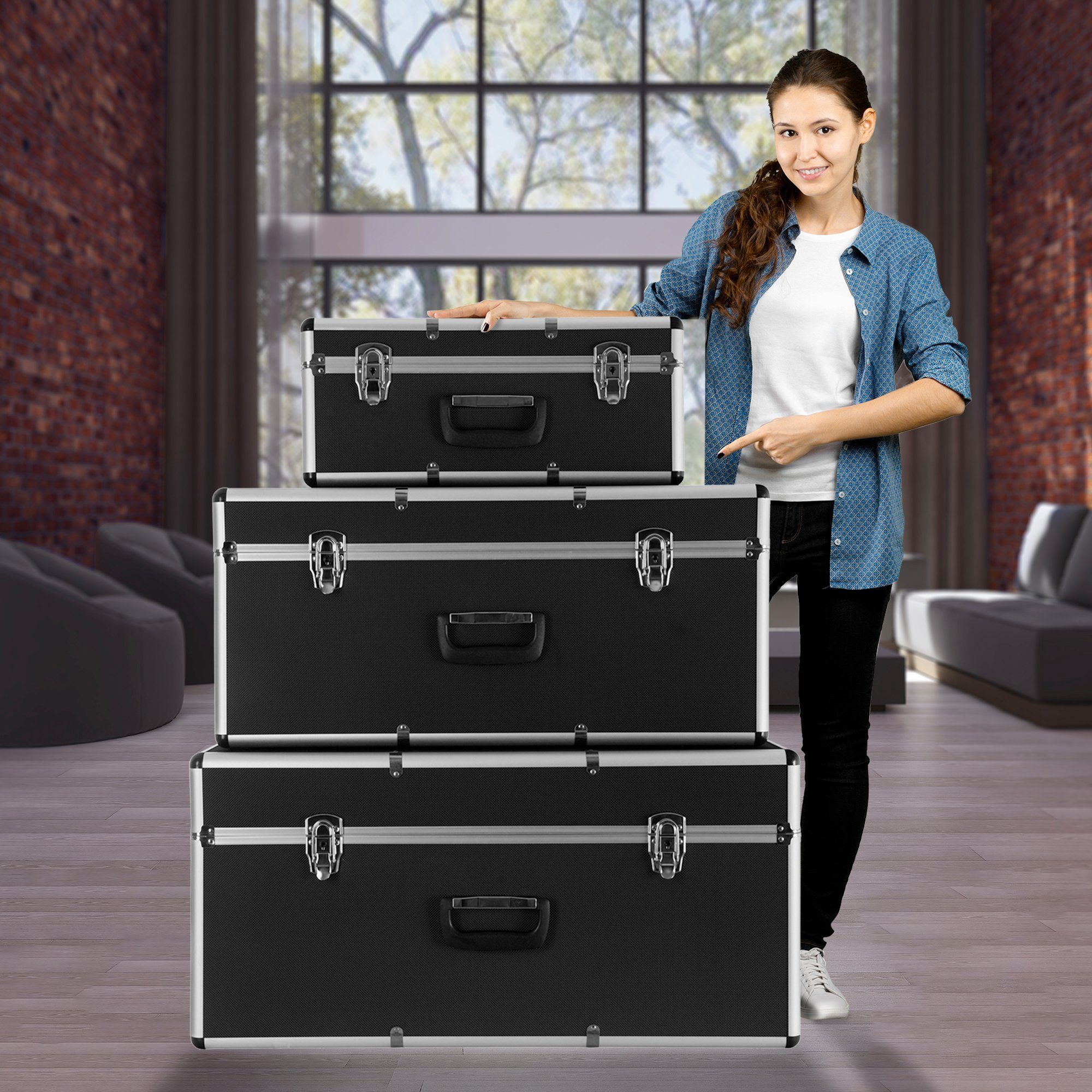 Arebos Werkzeugbox 3er Set Transportkoffer, abschließbar, verschiedene Grössen (Set, 3 St)