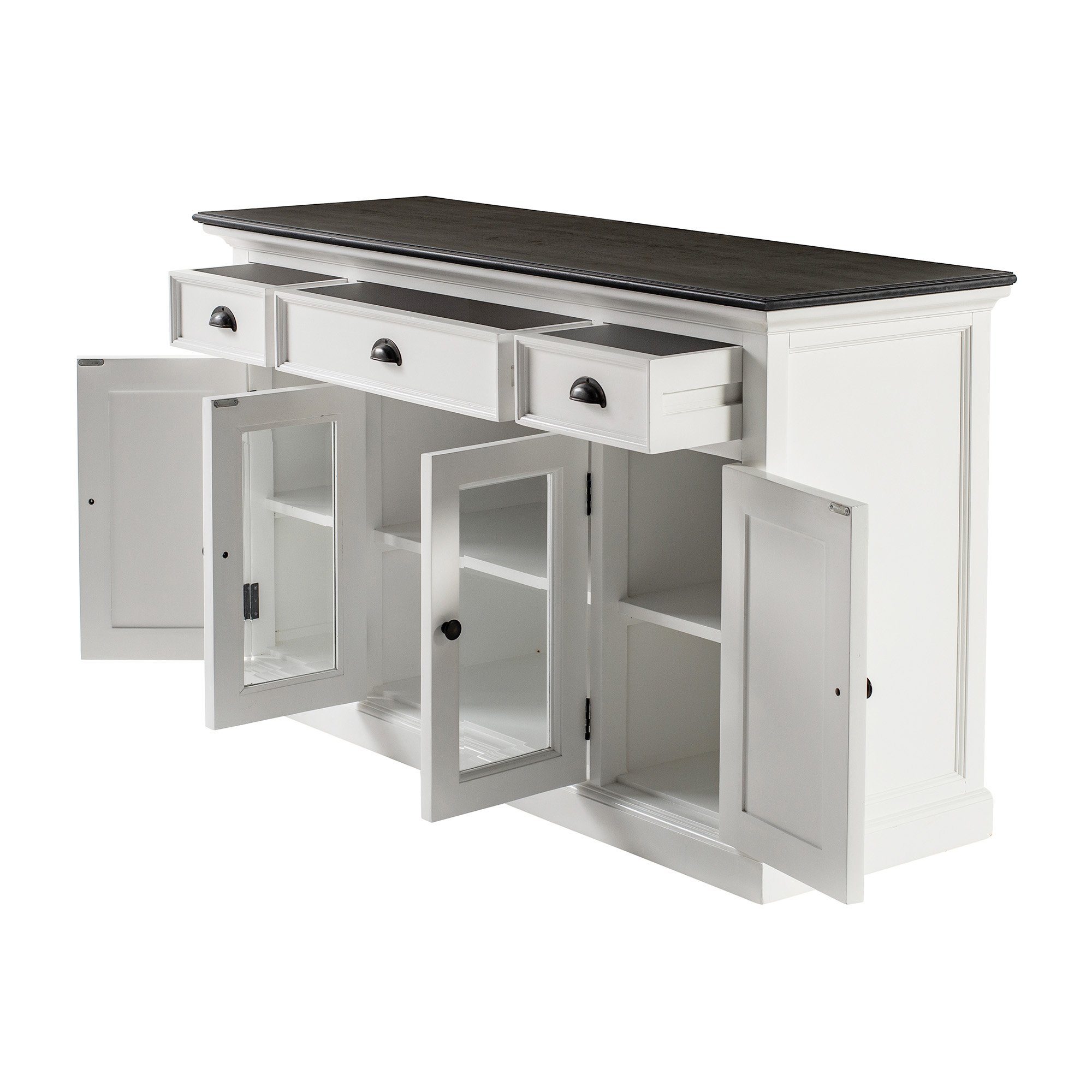 Novasolo Buffet Halifax Contrast Buffetschrank mit 4 Türen, 3 Schubladen und Glaseinsatz
