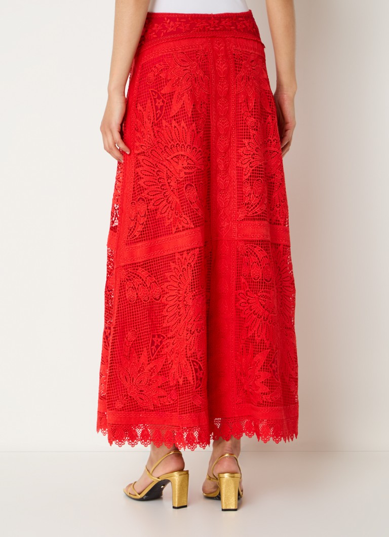 Farm Rio  Red Toucan maxi rok met opengewerkt dessin