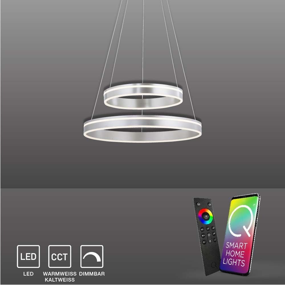 Paul Neuhaus Smarte LED-Leuchte LED Pendellampe Smart Home Q VITO, Smart Home, RGB+W-Farbregelung, Dimmfunktion, Memoryfunktion, mit Leuchtmittel, messing matt rund doppel Ring Fernbedienung