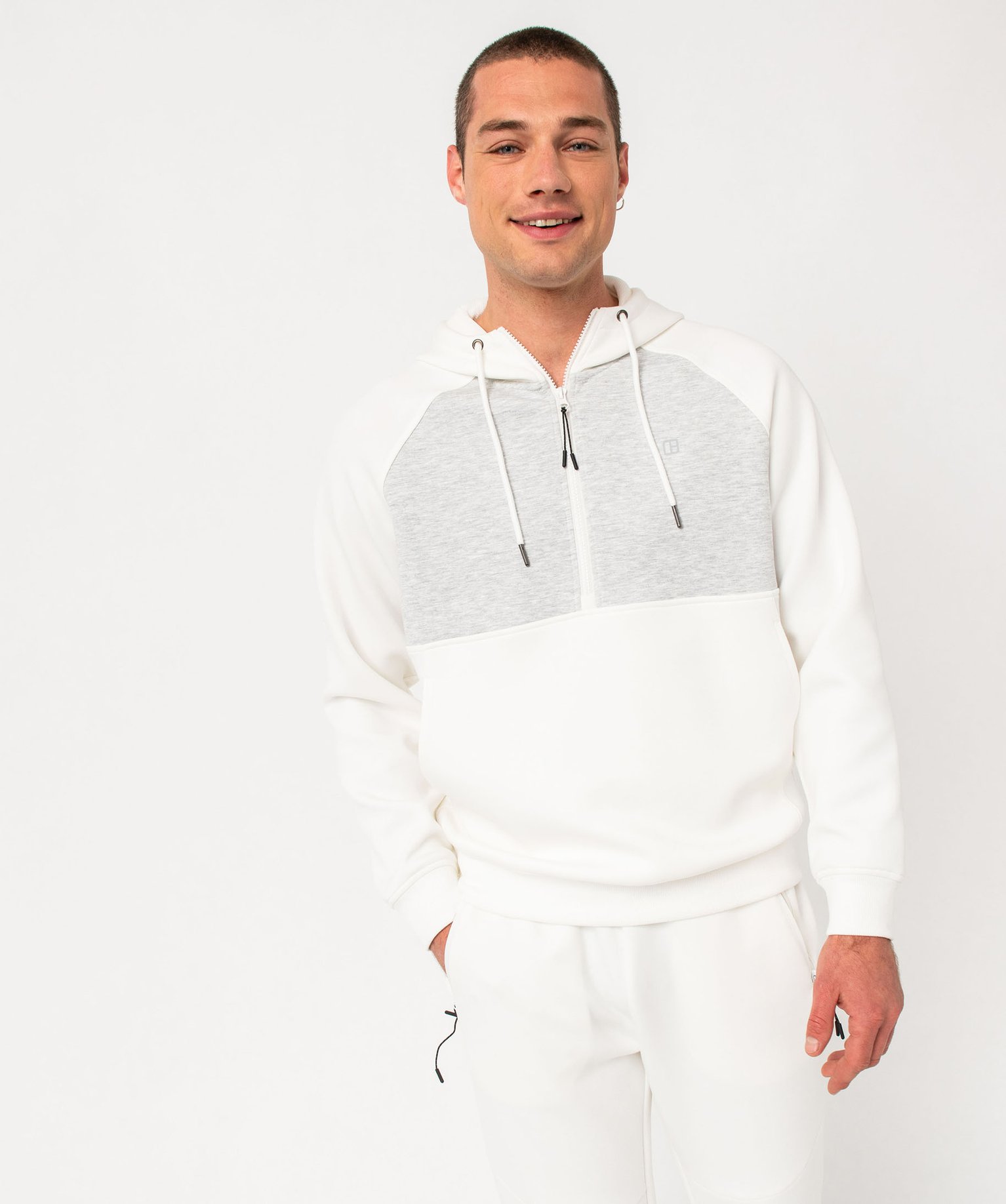 Sweat à capuche et col zippé bicolore homme blanc | GEMO