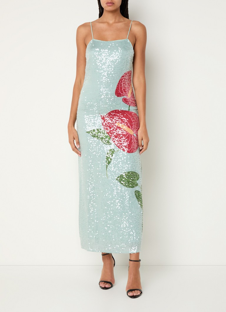 Farm Rio  Anthurium midi jurk met pailletten en split