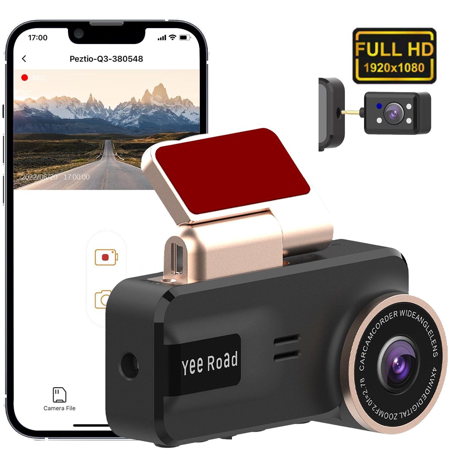 Mutoy Full HD Dashcam,HD 1080P Dashcam, Dashcam (Vorne und Hinten Autokamera, Nachtsicht, 150° Ultraweitwinkel)