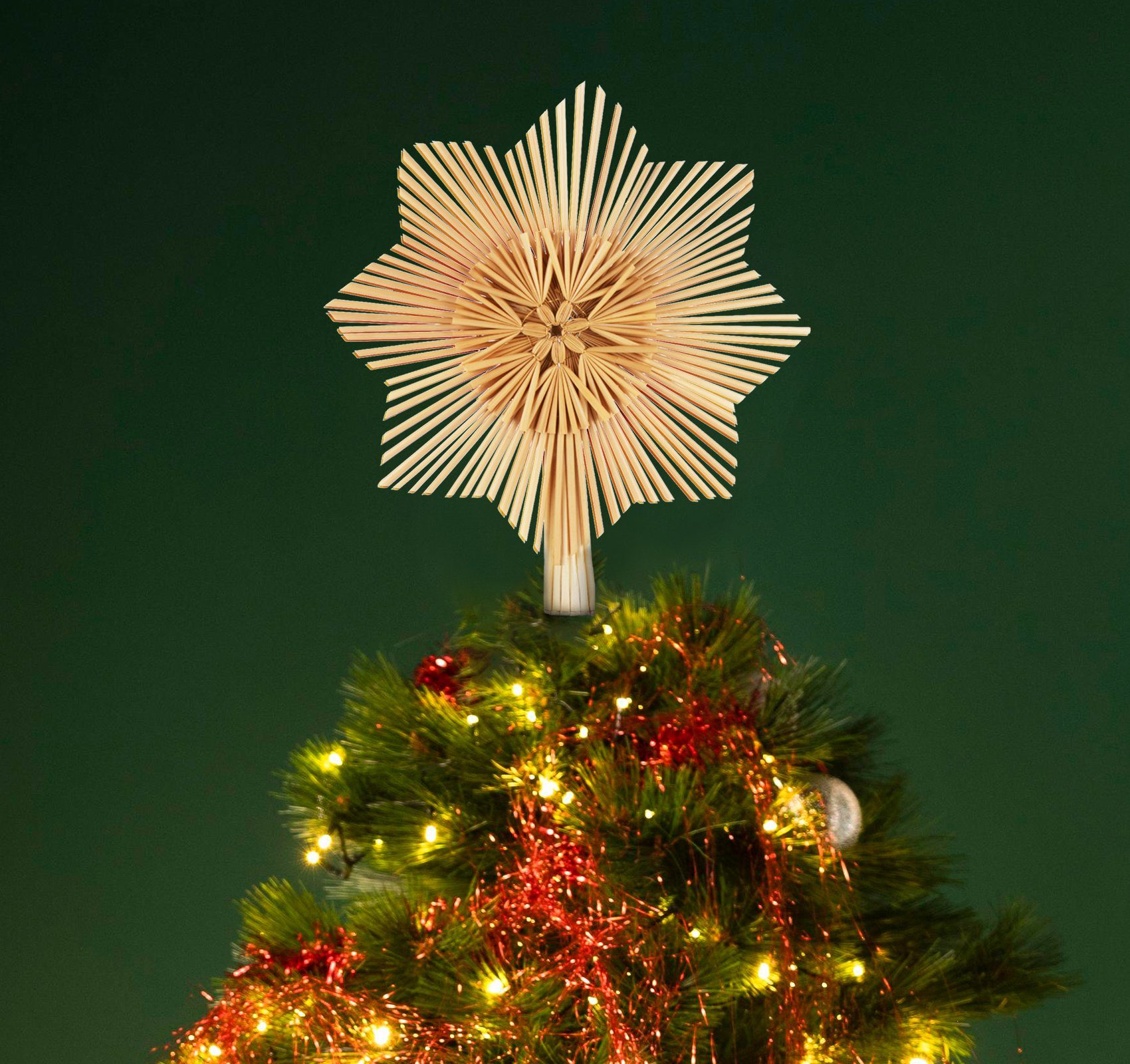 Homewit Christbaumschmuck Weihnachtsbaumspitze Natürlicher Christbaumspitze Stern aus Stroh (6-tlg), Schmuck Strohstern-Spitze für den Weihnachtsbaum Christbaum