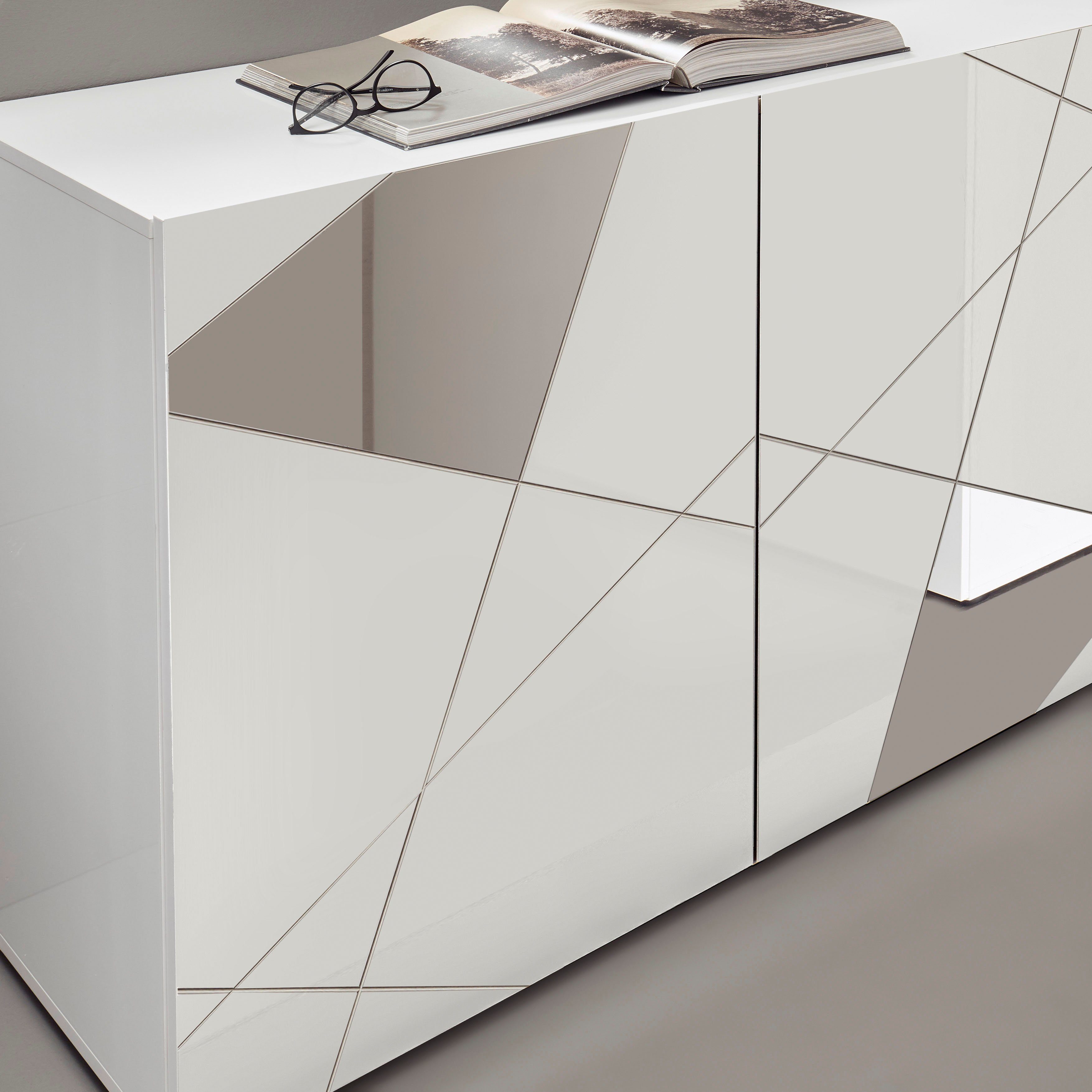 LC Sideboard Vittoria, Breite 241 cm, Front mit Siebdruck und Spiegelfront