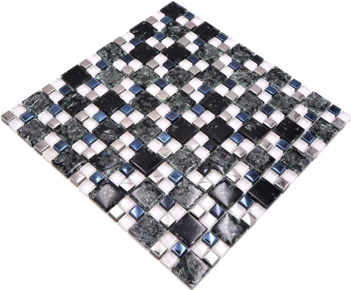 Mosani Mosaikfliesen Glasmosaik Crystal Mosaikfliesen schwarz silber glänzend / 10 Matten