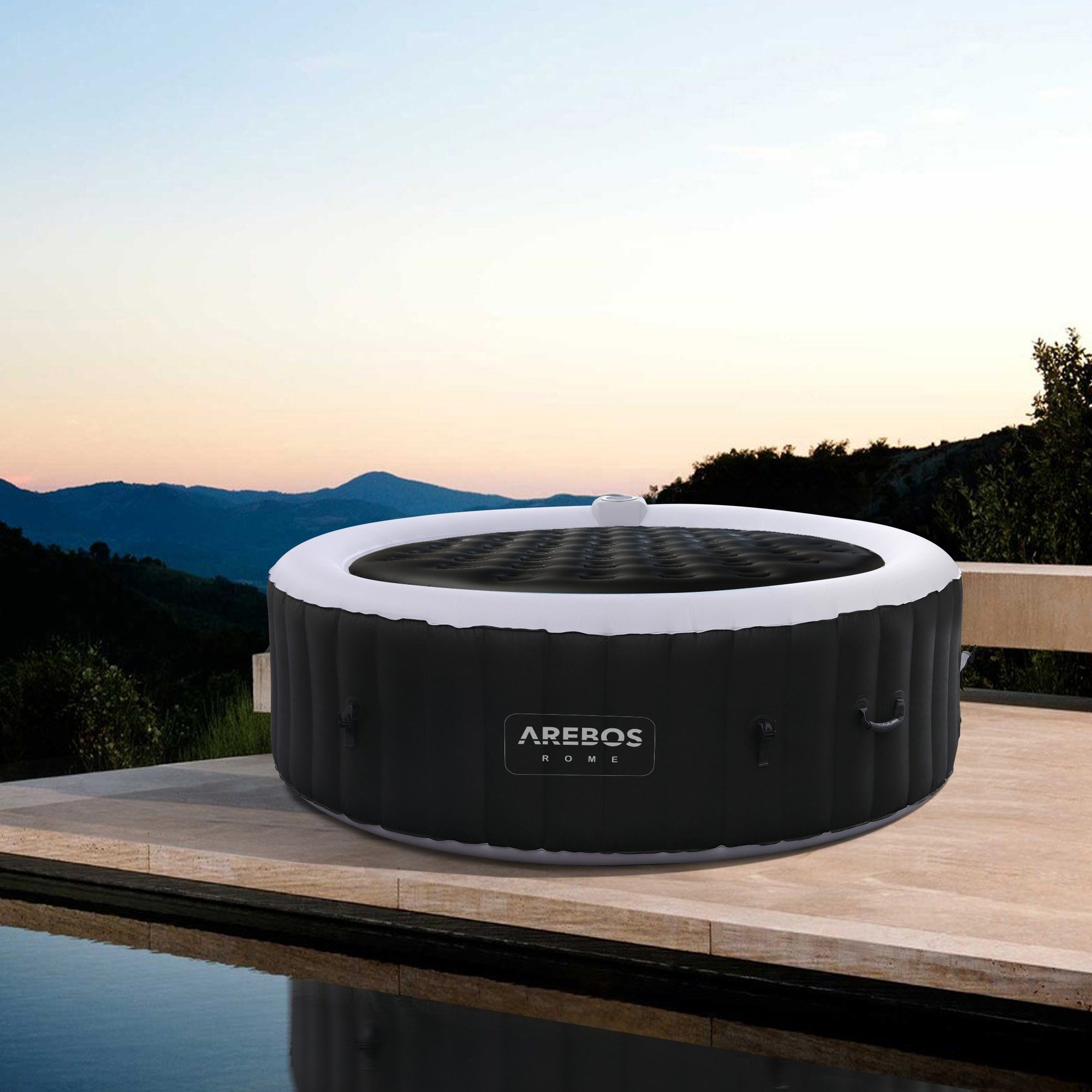 Arebos Pool-Abdeckplane Thermoabdeckung für Whirlpools, schwarz, Whirlpoolzubehör für Pools (Thermoabdeckung für Whirlpool 4P Ø135cm schwarz)