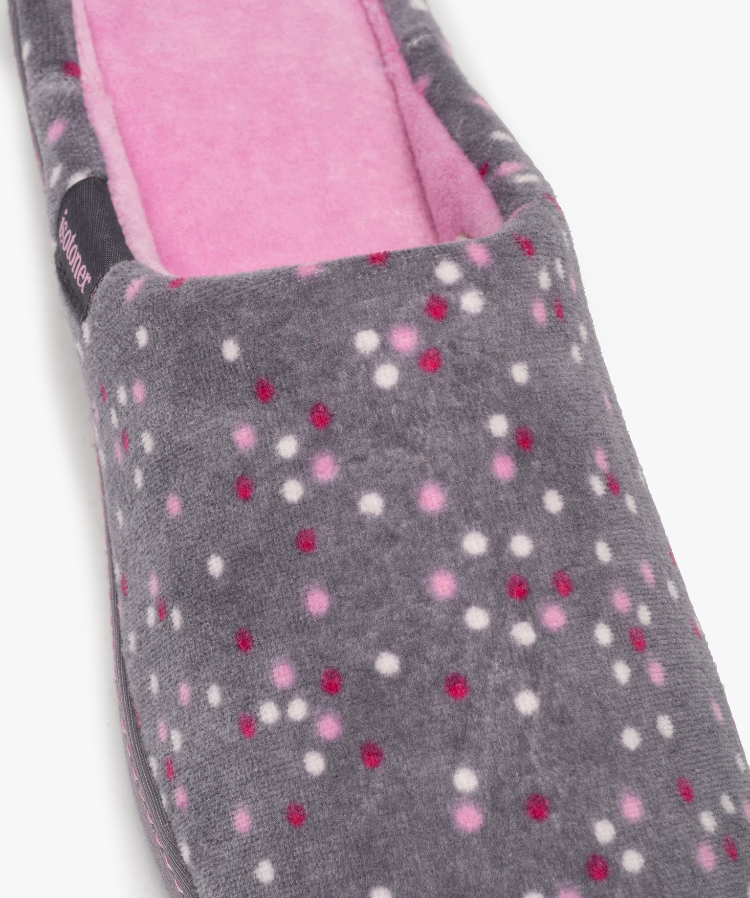 Chaussons femme mules à talon en velours - Isotoner gris | GEMO