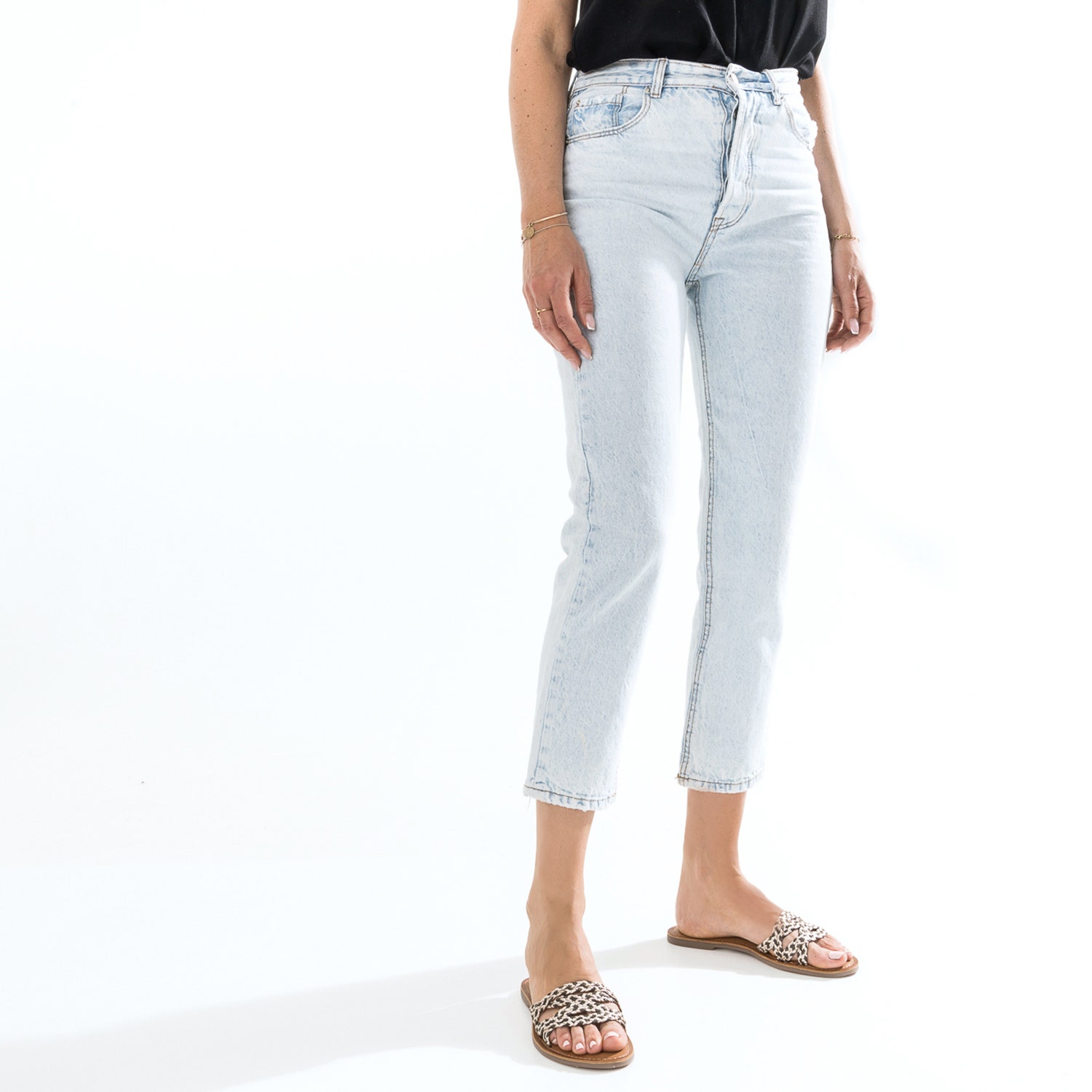 Mule TEXTO dorée et kaki en cuir et raphia tressé