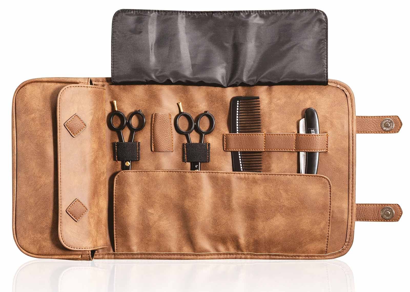 Kosmetex Kosmetikkoffer Barber Bag, braune Scherentasche Friseur, Faltbare Friseur Tasche