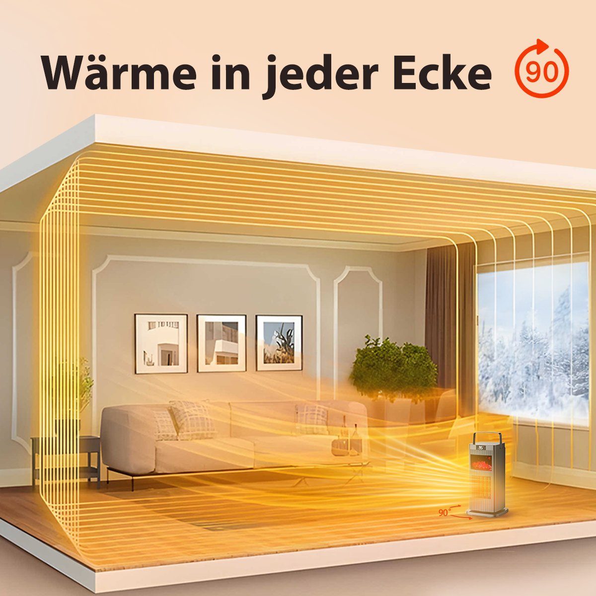7Magic Heizlüfter Heizung Elektrisch PTC Keramik Heizlüfte Leise, 4 Modus 12-Std-Timer, 1500 W, Energiesparend Heizgerät mit Fernbedienung, Badezimmer Schlafzimmer