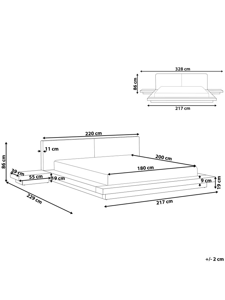 Beliani Doppelbett ZEN in Heller Holzfarbton/Weiß - (W) 328 x (H) 86 x (L) 229 cm günstig kaufen onesize