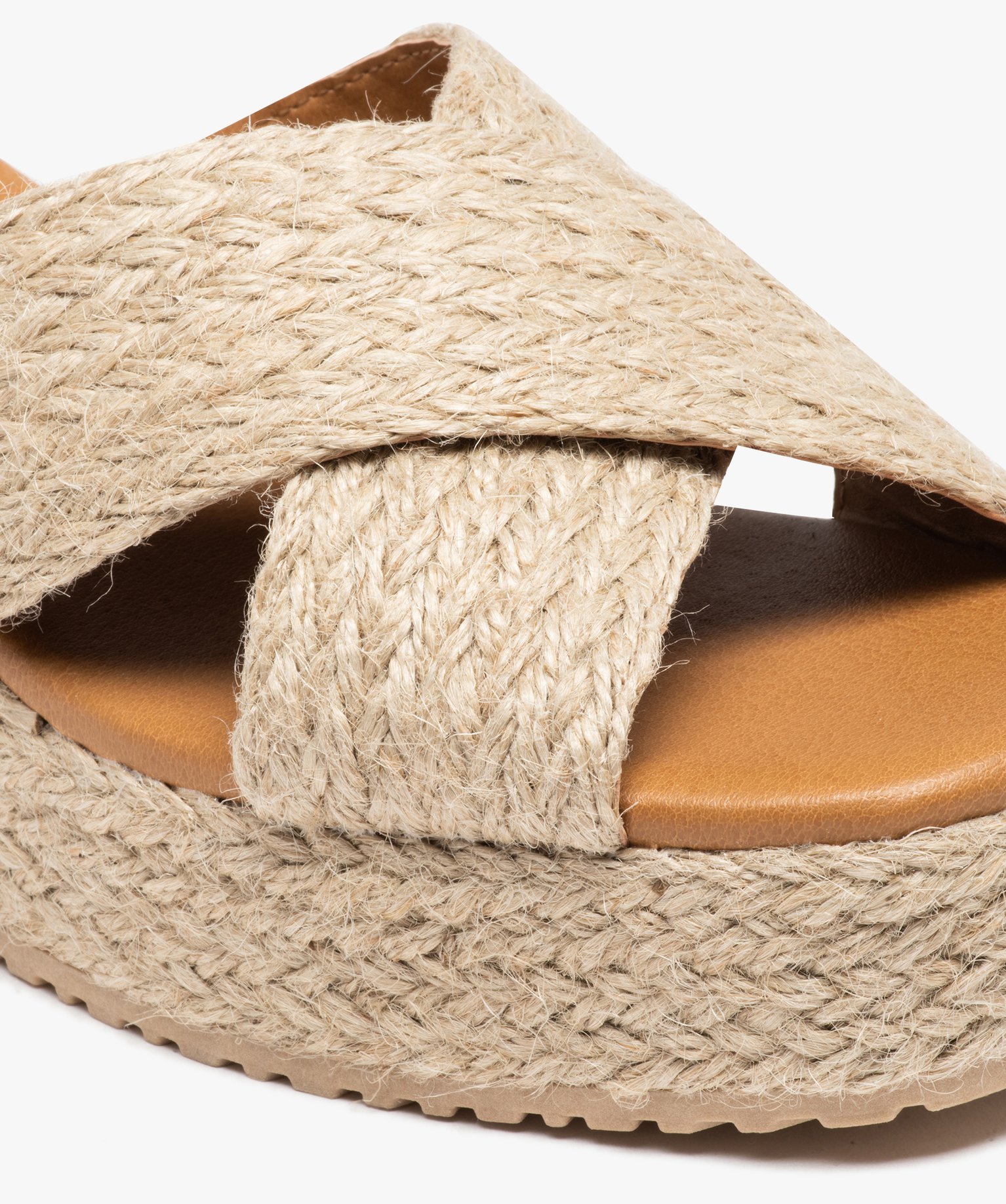 Mules femme plateforme à brides en corde tressée beige | GEMO