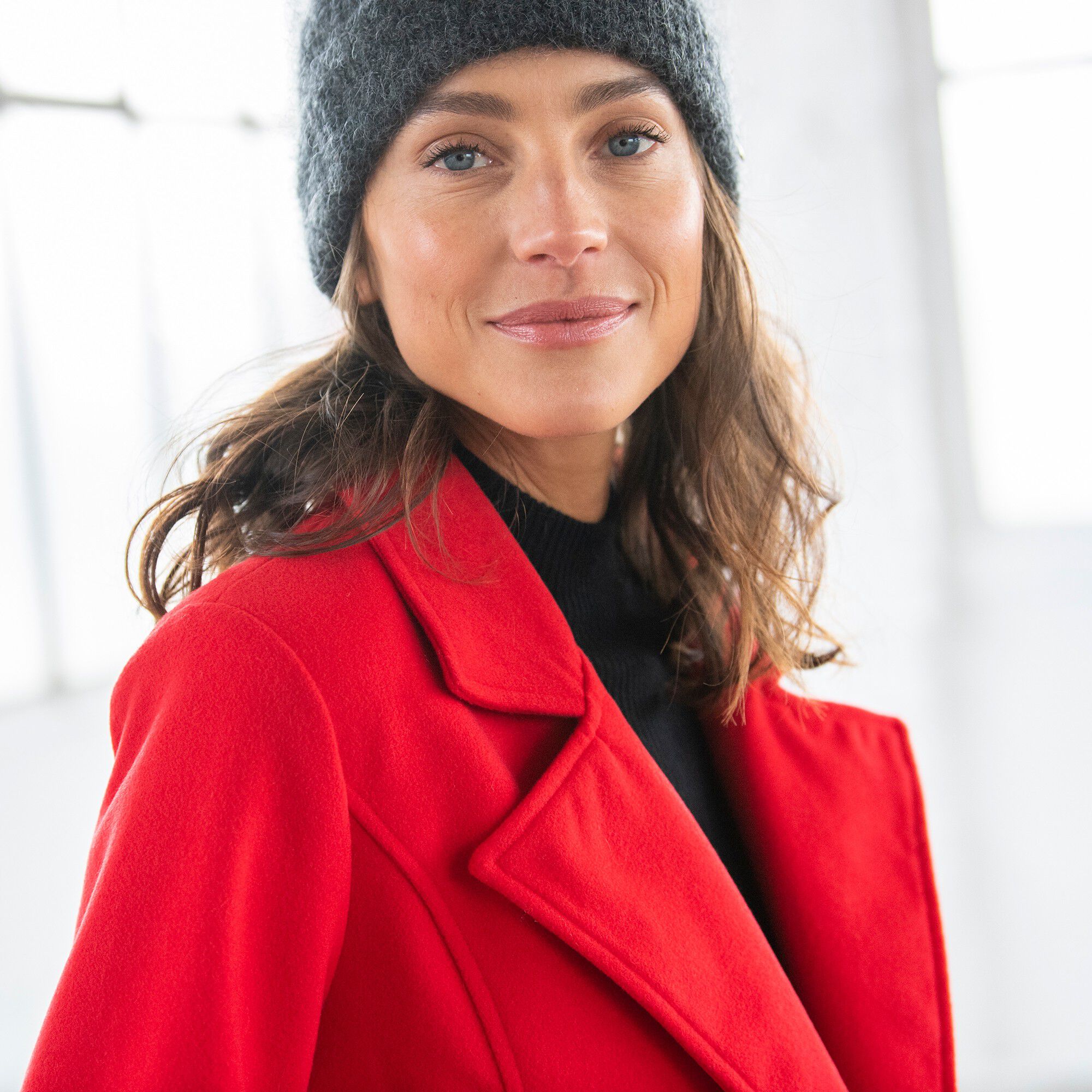 Manteau caban aspect drap de laine