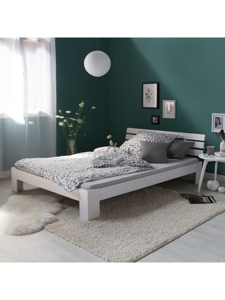 Homestyle4u Holzbett 140x200 mit Lattenrost und Matratze in Weiß günstig kaufen 140 x 200 cm