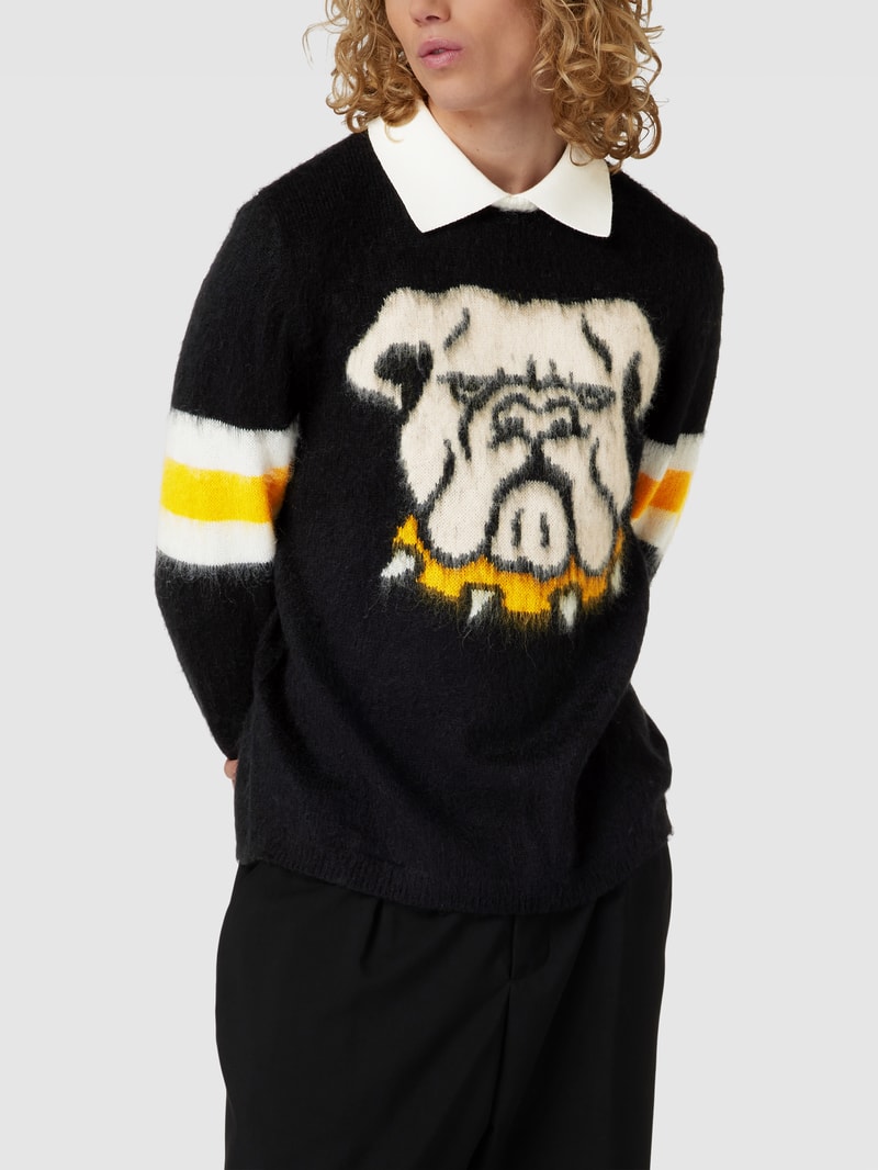 Strickpullover mit Woll-Anteil Modell 'VARSITY' in schwarz
