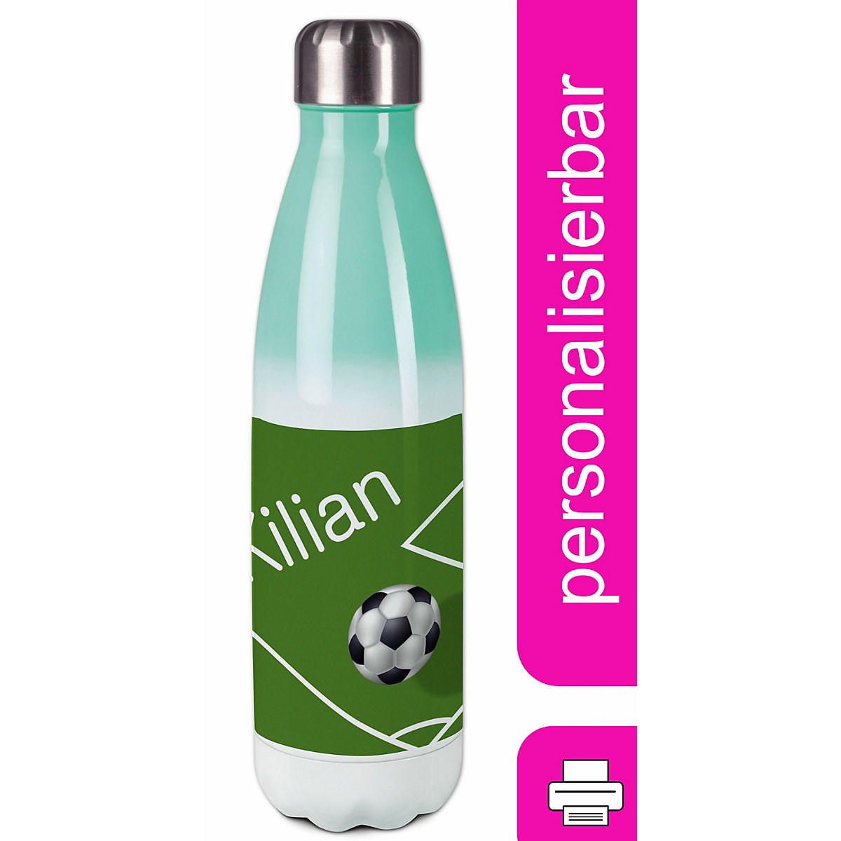 Edelstahl Kinder Thermoflasche / Trinkflasche bunt Fußball Spülmaschinenfest, Auslaufsicher, Bruchfest, Doppelwandig, Für Heißgetränke geeignet, Mit Deckel, Isoliert