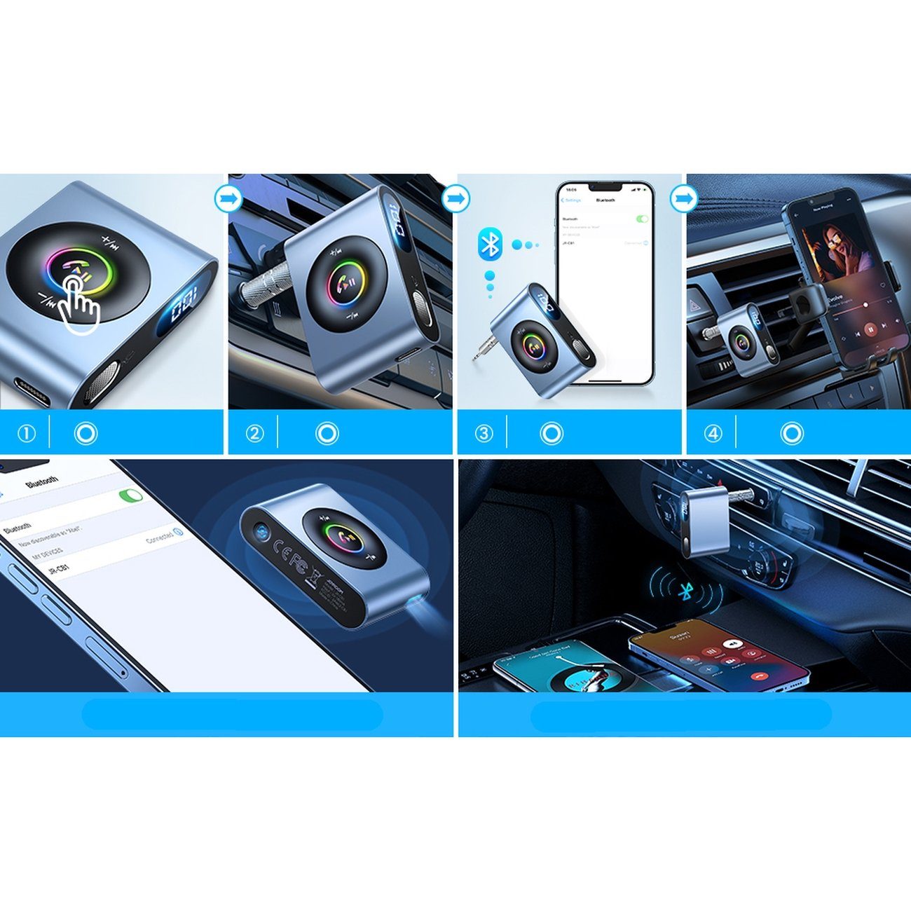 JOYROOM Bluetooth®-Sender Auto Bluetooth 5.3 Sender und Freisprecheinrichtung für AUX 3,5 mm