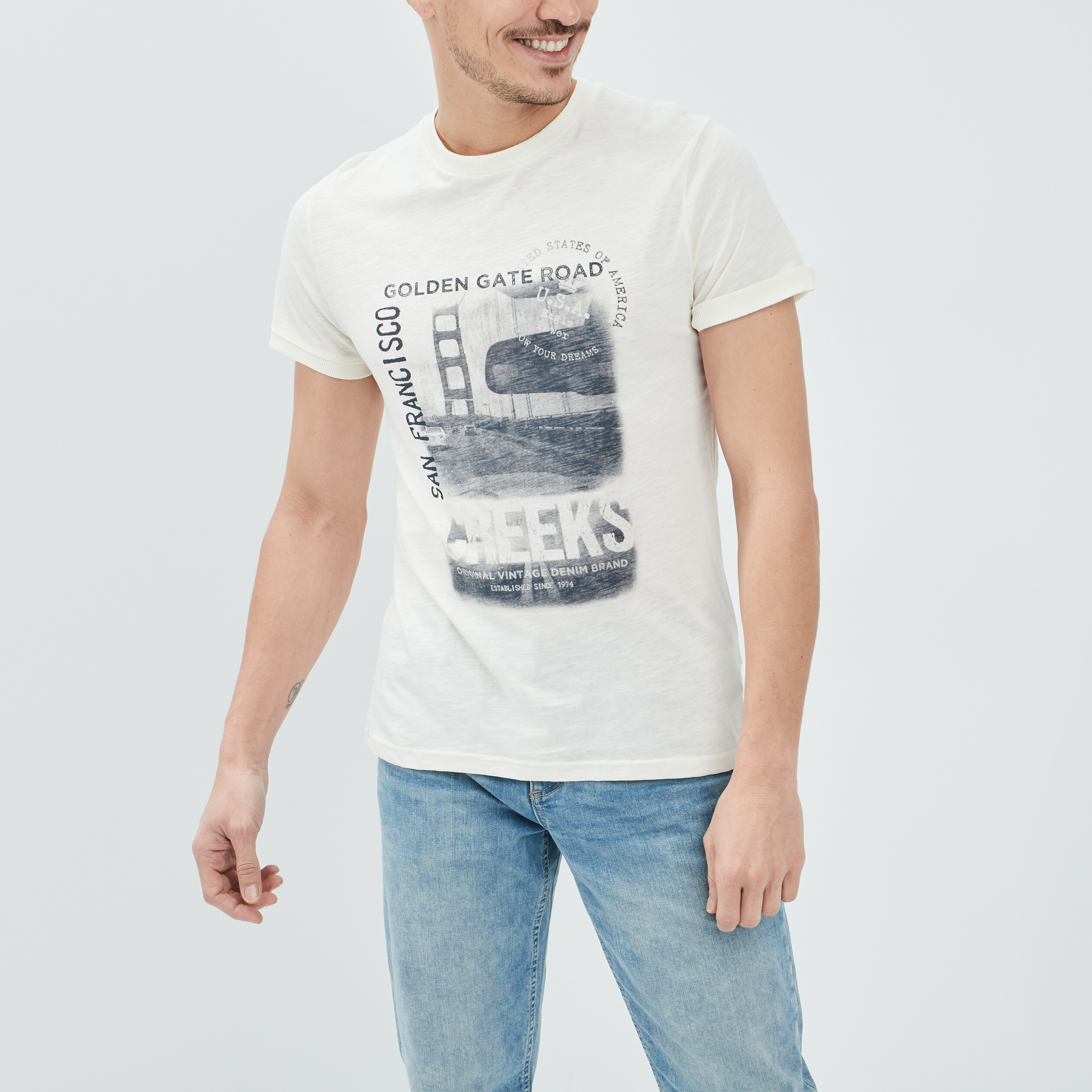 T-shirt manches courtes Creeks ivoire homme | La Halle