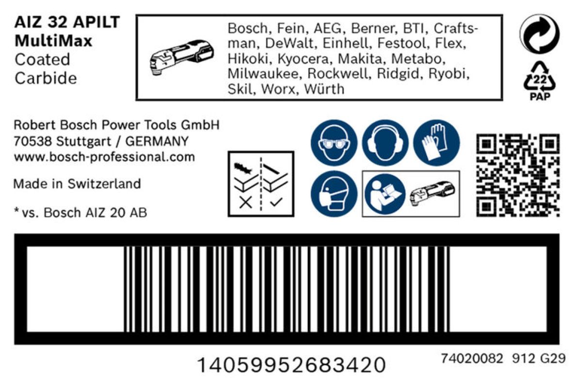 Bosch Blue Accessories 2608902397 Brzeszczot do piły zanurzeniowej EXPERT Starlock z węglika spiekanego AIZ 32 APILT, z wielomateriałami, Curved-Tec 32 x 46 mm, 1 opakowanie zbiorcze