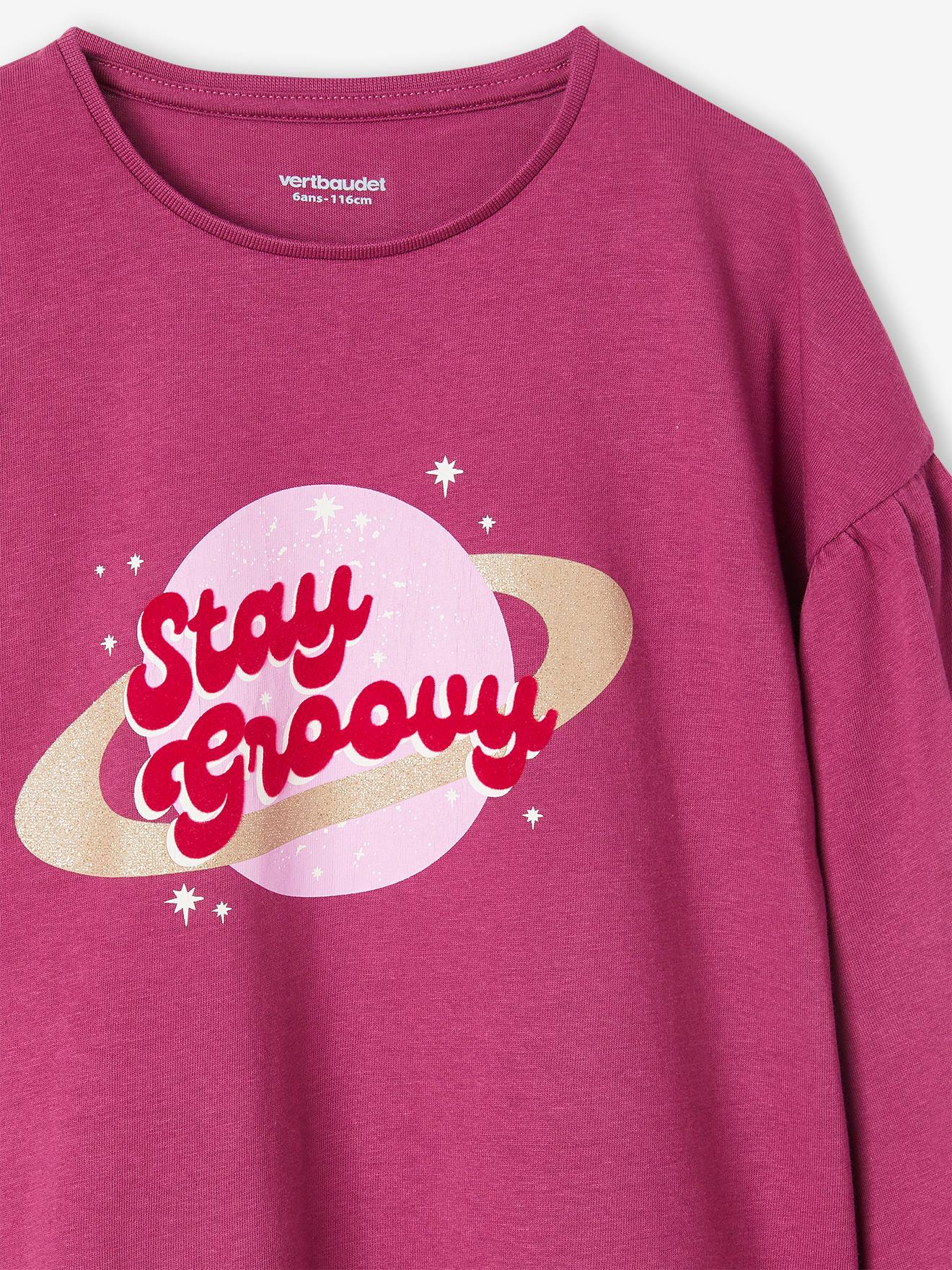Tee-shirt détails brillants et message velours fille marine