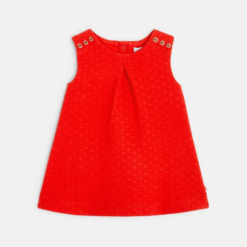 Robe chasuble gaufrée effet coeur rouge bébé fille