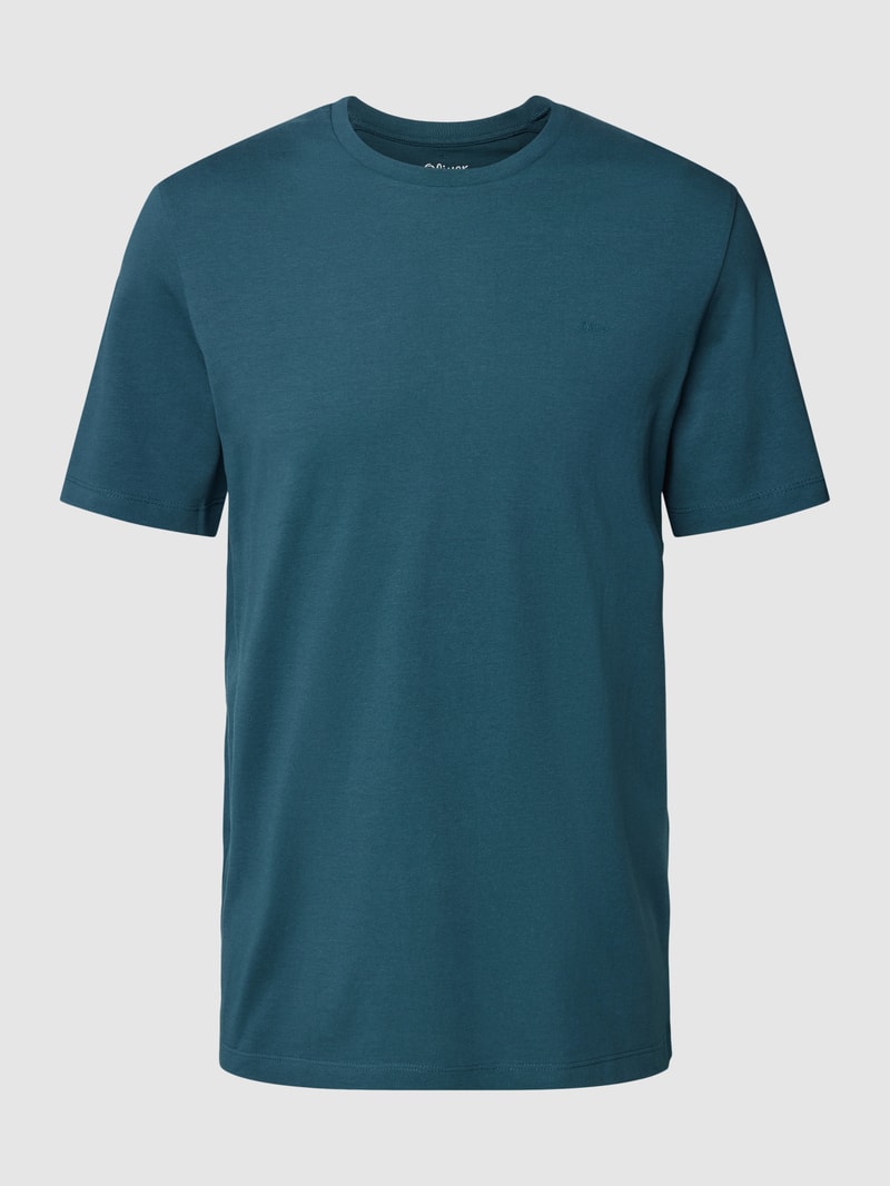 T-Shirt mit Label-Detail Modell 'BASIC' in türkis
