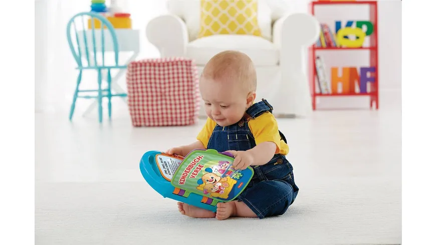 Fisher-Price Lernspaß Liederbuch (blau), Baby-Spielzeug mit Musik, Lernspielzeug