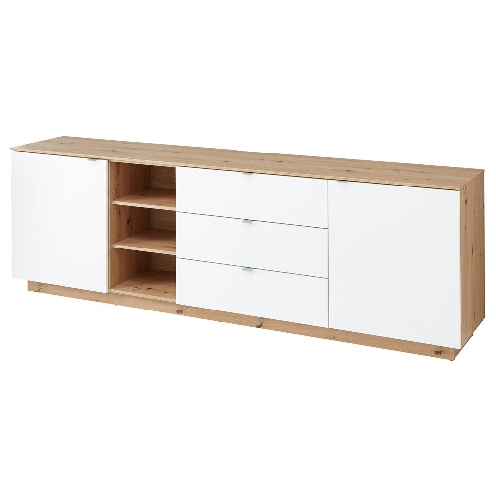 Lomadox Wohnwand CUST-36, (3-St., 3-tlg), Set mit 2 Wandboards Eiche mit weiß 240 cm, Wohnwand, Fernsehschrank