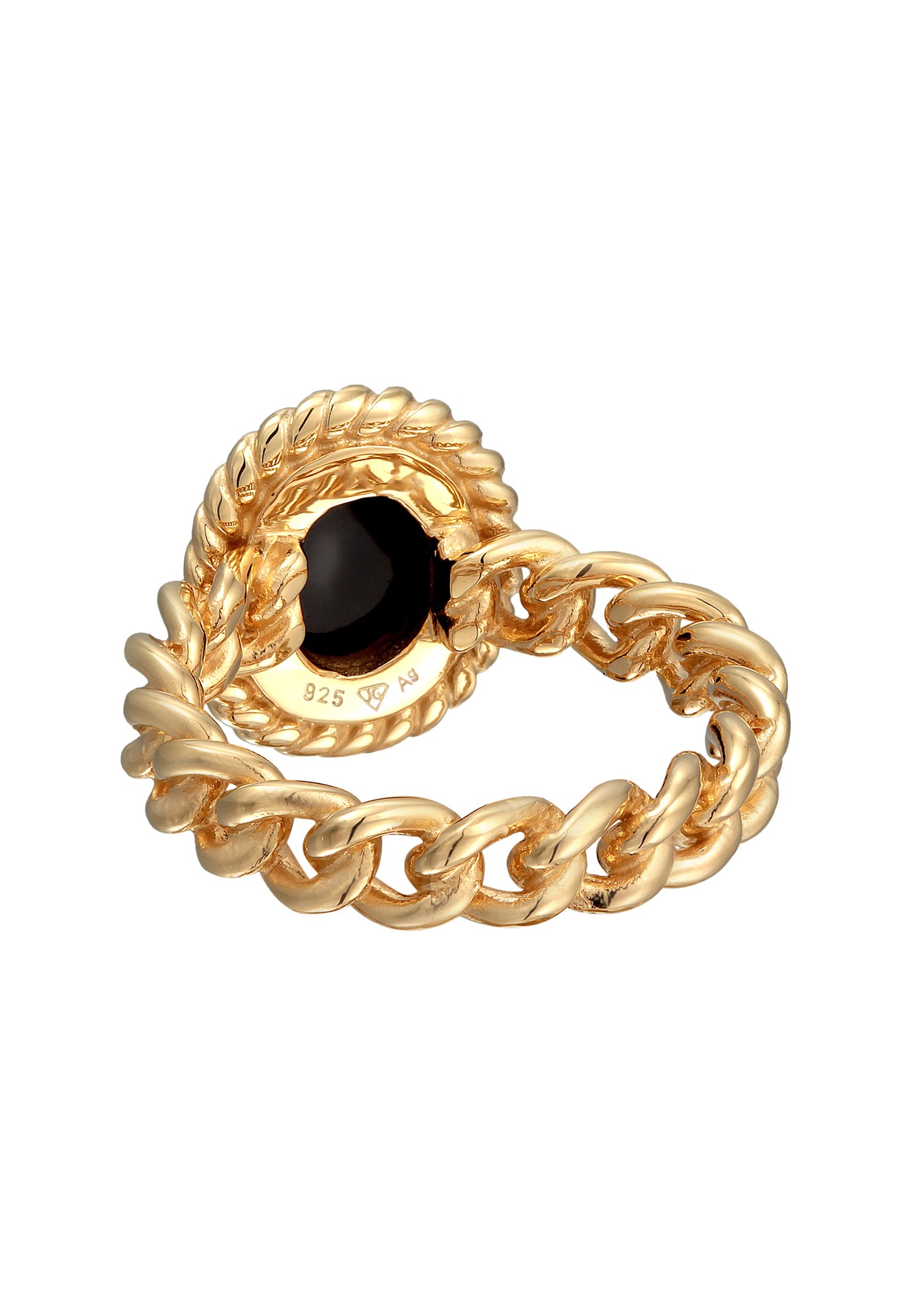 Anello solitario classico da donna Elli PREMIUM con catena ottica e onice in argento sterling 925 placcato oro