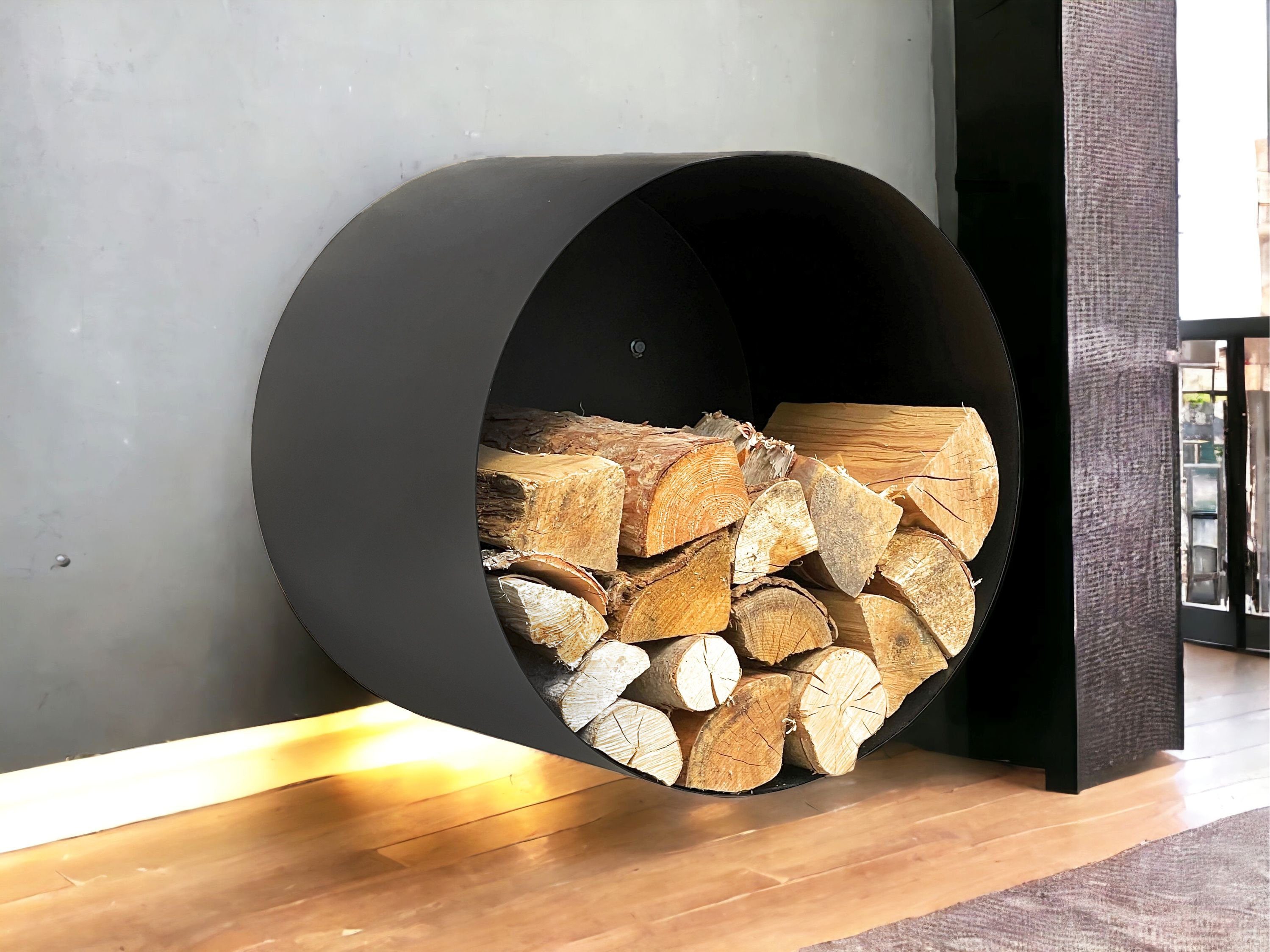 DanDiBo Kaminholzregal Kaminholzregal Innen Metall Schwarz Rund Wand 50 cm