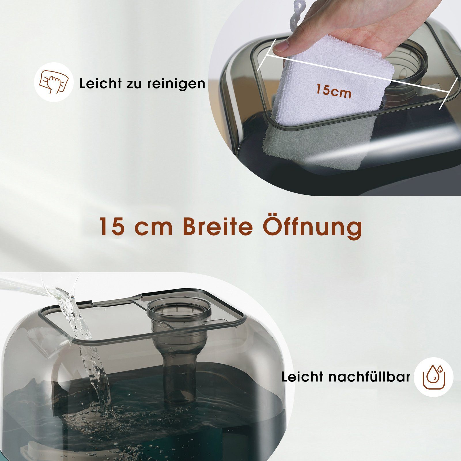 Bear Luftbefeuchter 35 Stunden Laufzeit, 28dB Ultraleise,Automatischer Abschaltung, 5,00 l Wassertank, ‎24,5 x 20,3 x 24,7 cm
