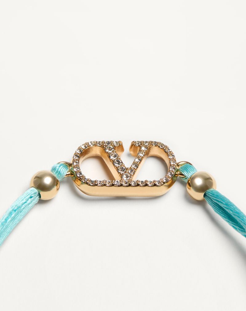 Pulseira Valentino com o logotipo V em algodão e cristais Swarovski®
