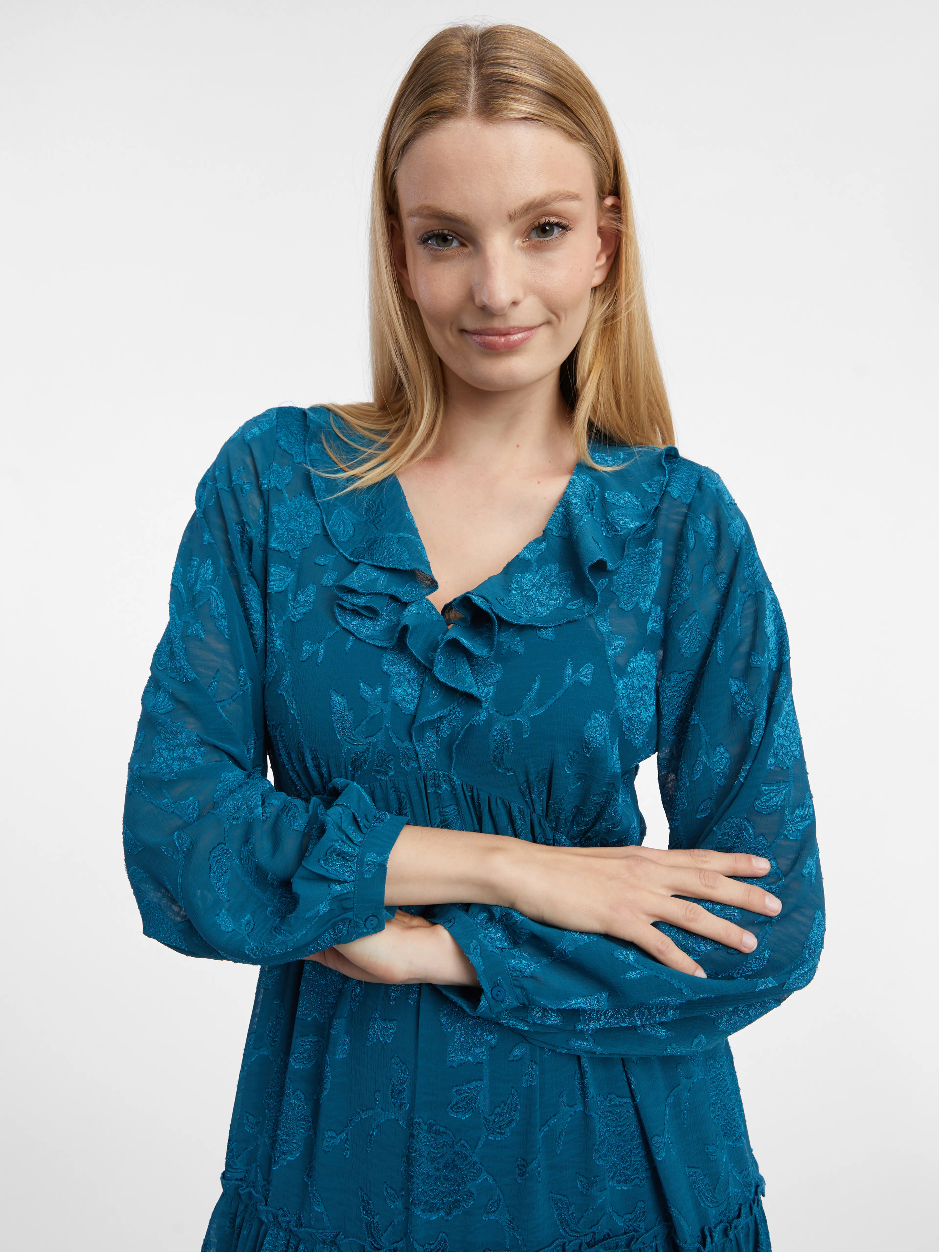 Blaues Damen-Midikleid mit Blumenmuster ORSAY