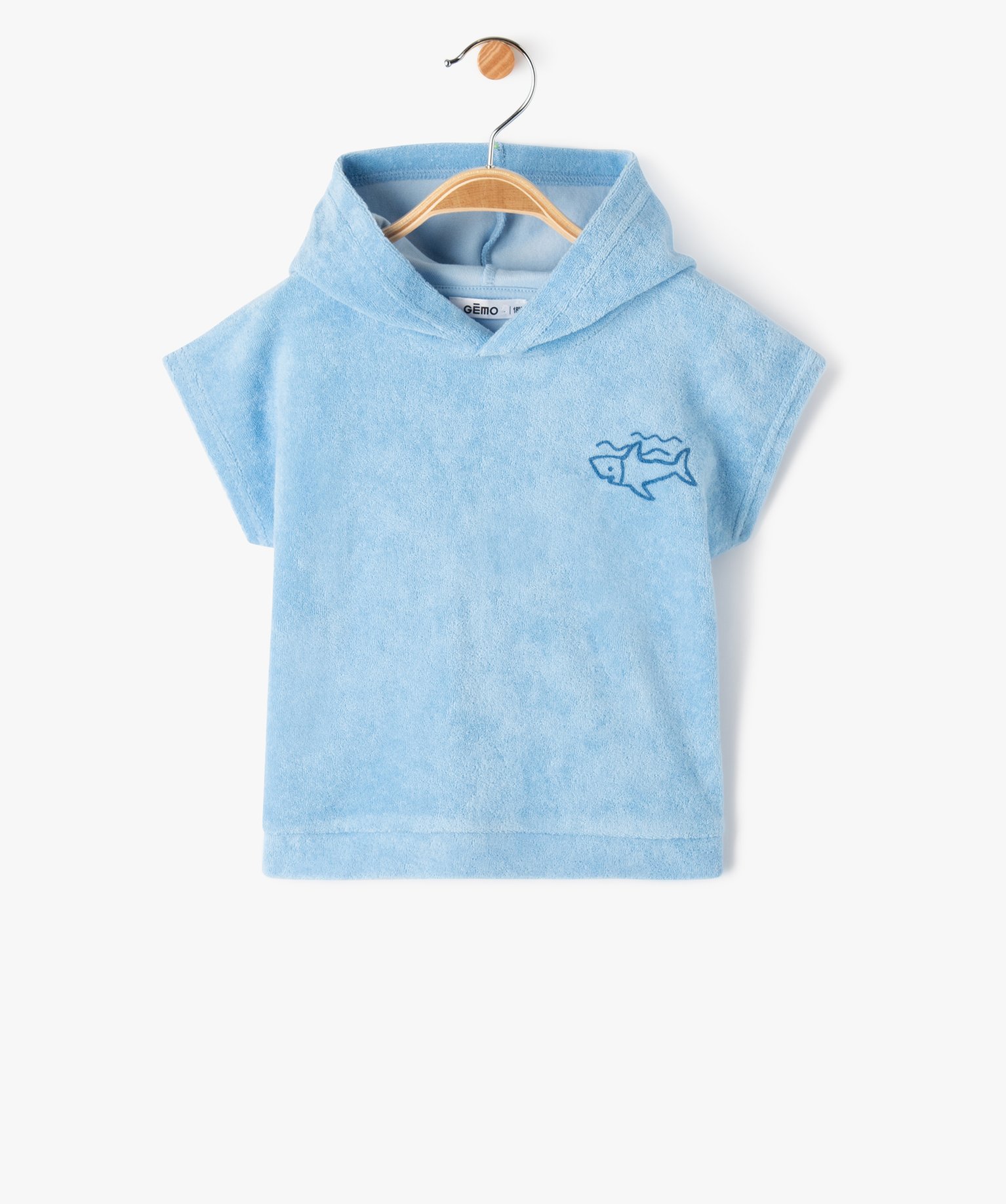 Tee-shirt bébé à manches courtes et capuche en éponge bleu | GEMO