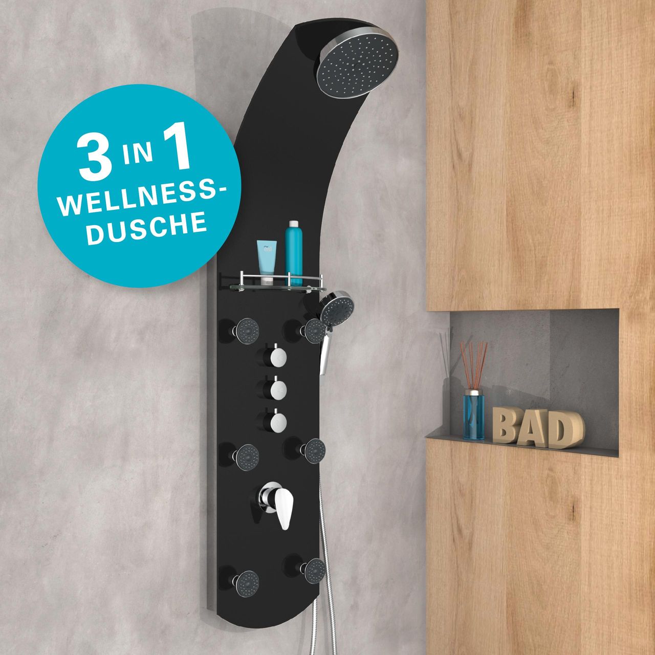 Eisl Duschpaneel KARIBIK, Wellnessdusche 3 in 1 mit Regendusche, sechs Massagedüsen und Handbrause