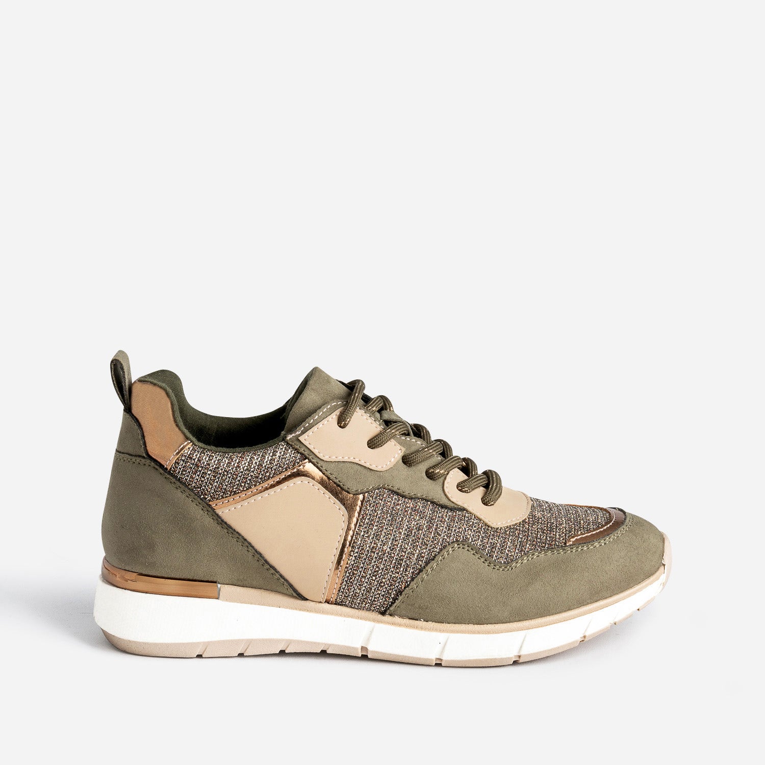Tennis TEXTO kaki et beige mix matière
