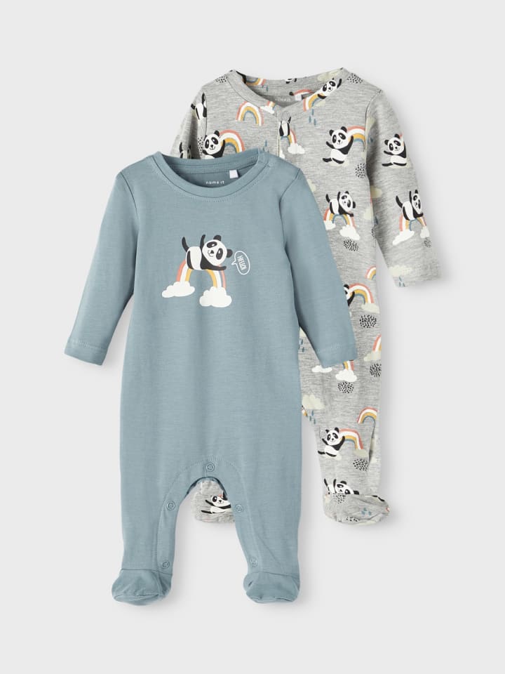 name it Unisex Strampler 2er Pack mit Panda Design in Grau günstig kaufen
