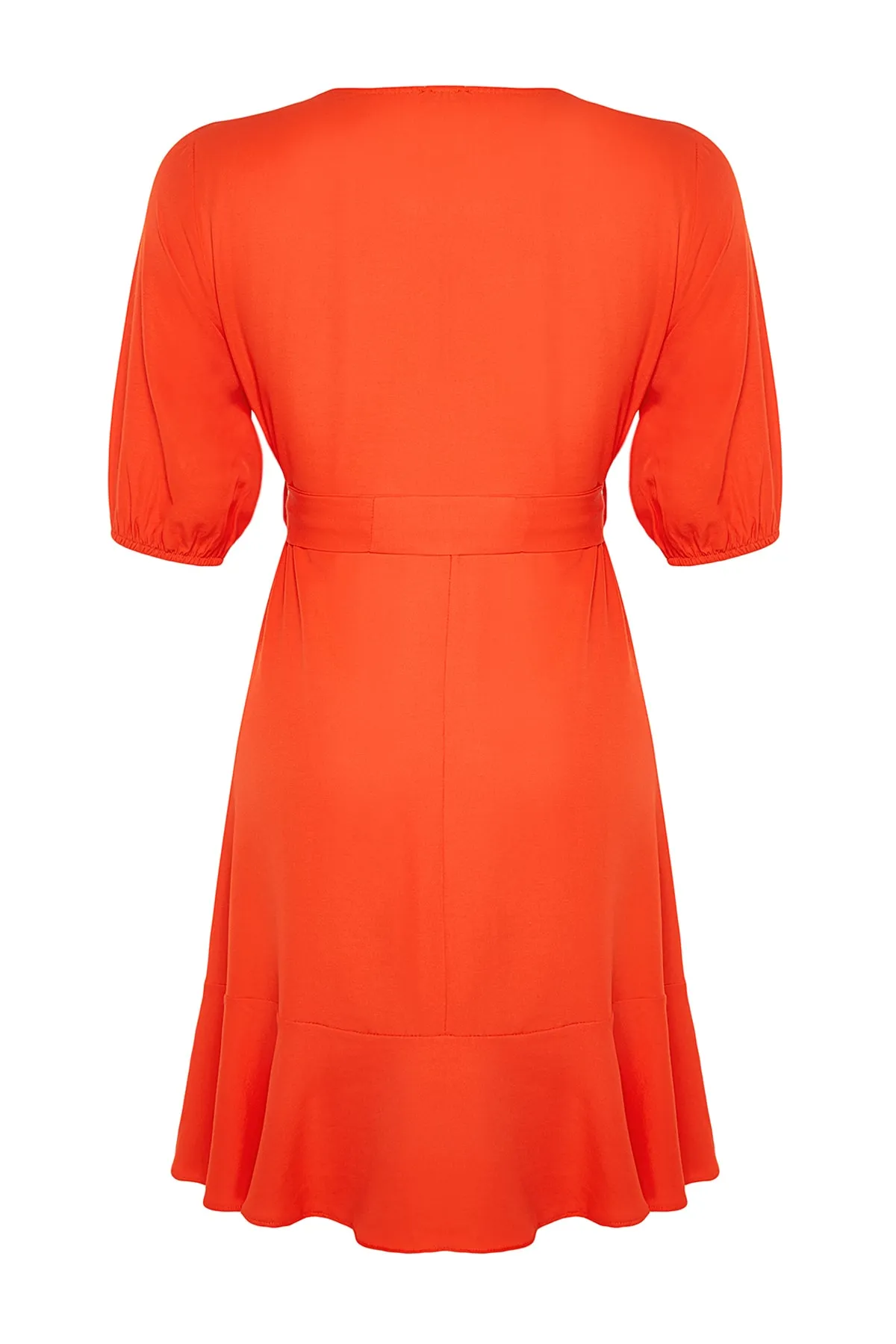 Trendyol Curve  Orangefarbenes, gewebtes, zweireihiges Kleid mit Gürtel TBBSS22EL0541