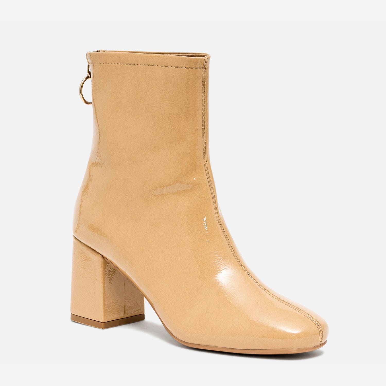 Boots camel verni à zip arrière