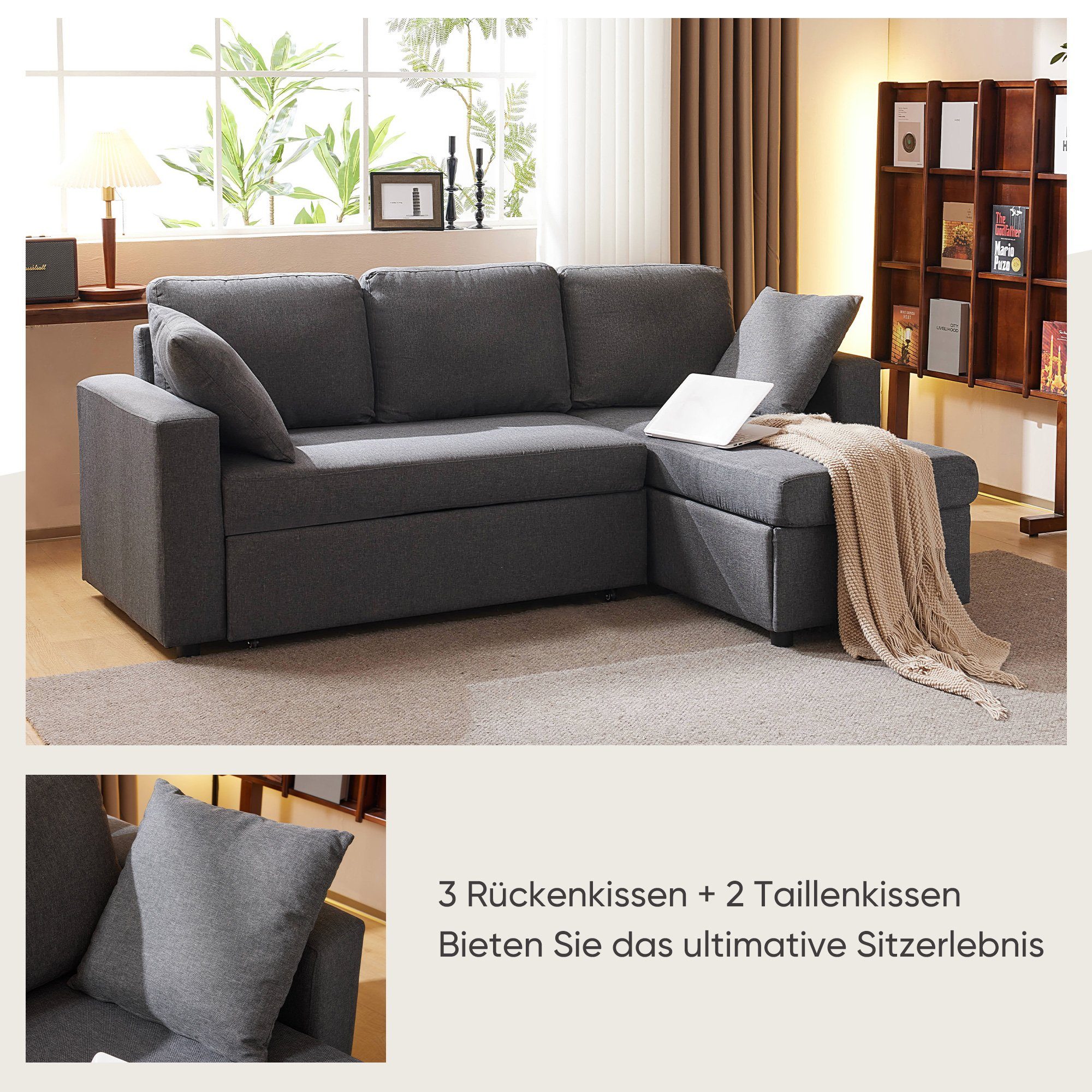 REDOM Ecksofa Schlafsofa Sofa mit Chaiselongue, mit Stauraum, Wohnzimmersofas, mit Stauraum, Wohnzimmersofas