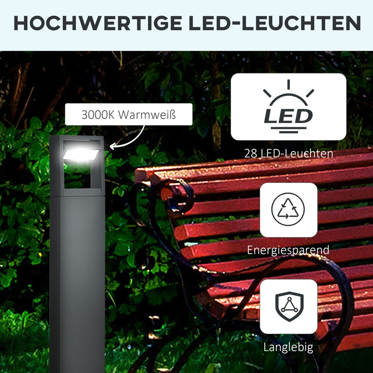Outsunny Gartenlampe, Wegleuchte, LED Gartenleuchte Verstellbar IP65 Wasserdicht