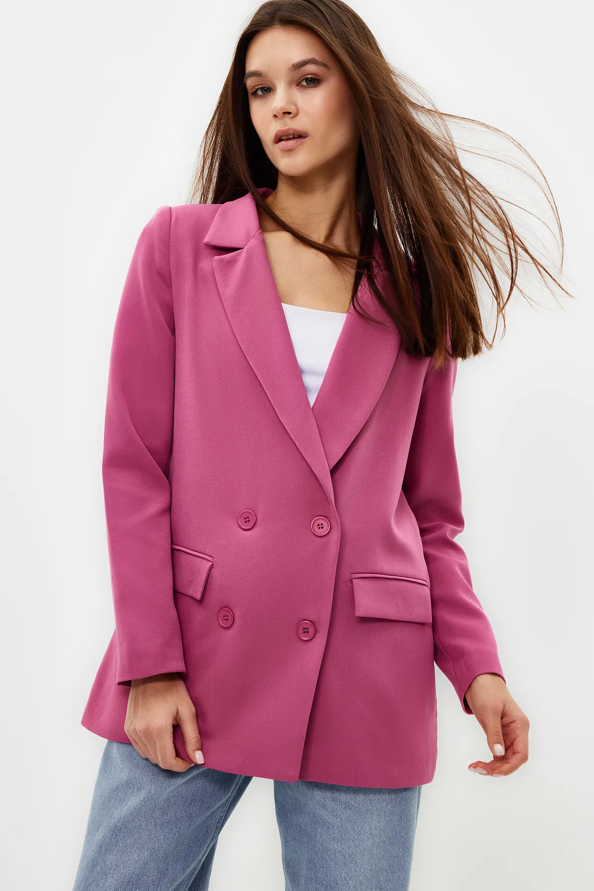 Trendyol Collection  Rosa, normal gefütterte, zweireihige, gewebte Blazerjacke TWOAW21CE0264