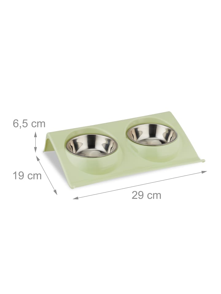 relaxdays 2 x Doppelnapf in Grün/ Silber - (B)29 x (H)6,5 x (T)19 cm günstig kaufen onesize
