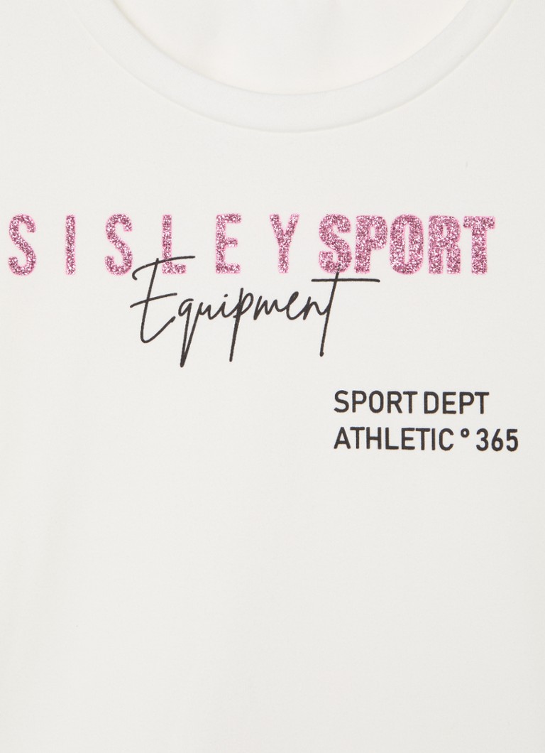 Sisley Young garās piedurknes krekls ar logotipa apdruku un mirdzumiem