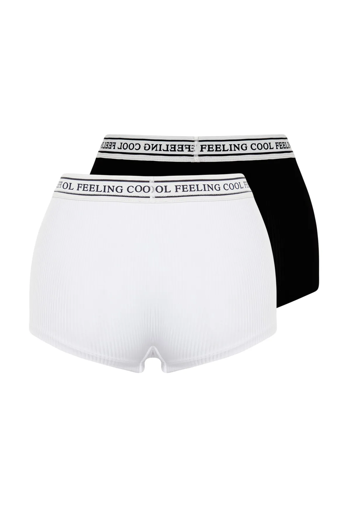 Trendyol Collection  Schwarz-weiße 2er-Pack gerippte Boxershorts aus Gummi mit Details THMAW24KU00008