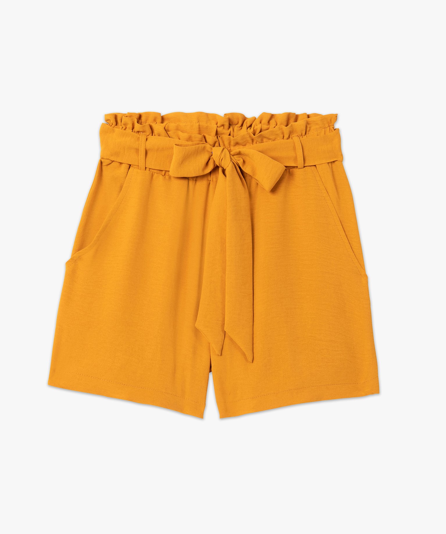 Short femme en maille fluide avec ceinture à nouer ton sur ton jaune | GEMO