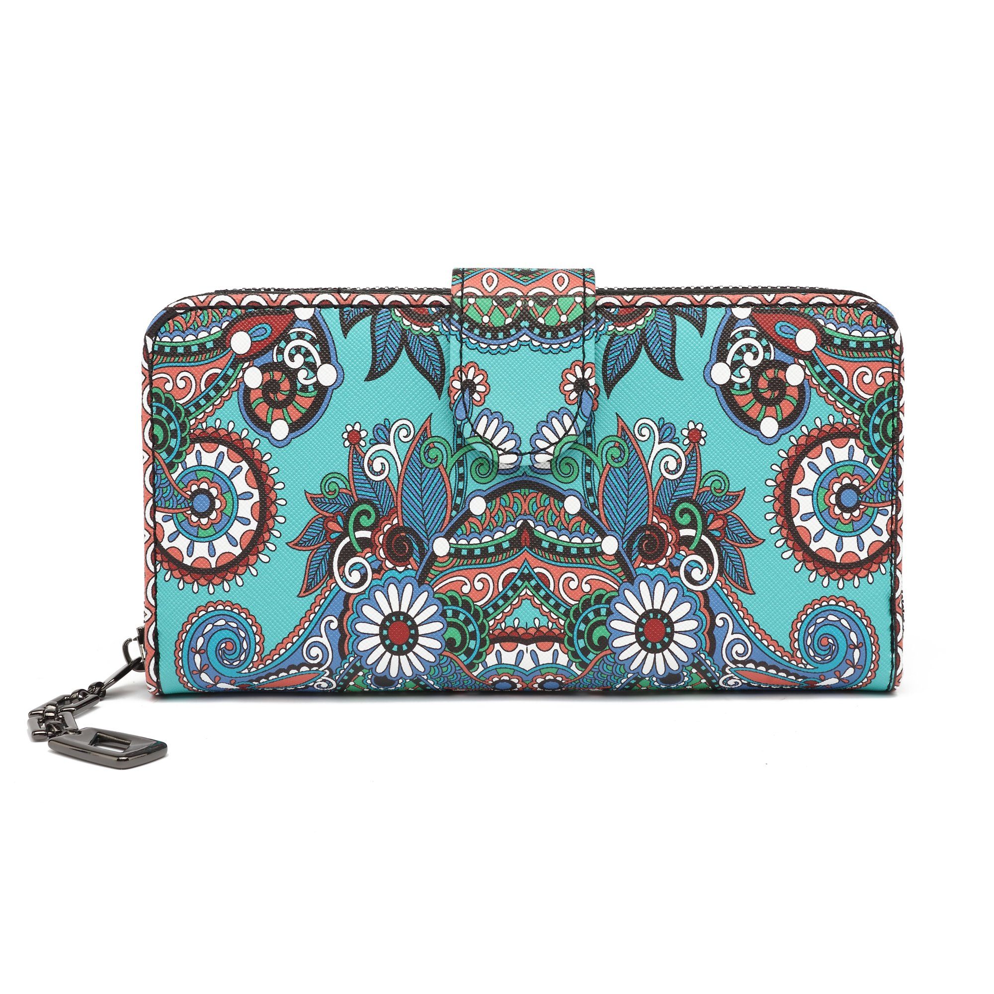 TAN.TOMI Geldbörse Geldbeutel mit Blumen- und Blütenmuster im Mandala Stil (Schöne und einzigartige Blumenmuster, große Brieftasche Dame), mit Ausweisfenster,Damen Geldbörse mit vielen Fächern